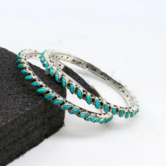 Bracelets 925 sterling silver customized vintage antique design turquoise stone bangle bracelet kada best gift for brides ethnic jewelry nba388 TRIBAL ORNAMENTS