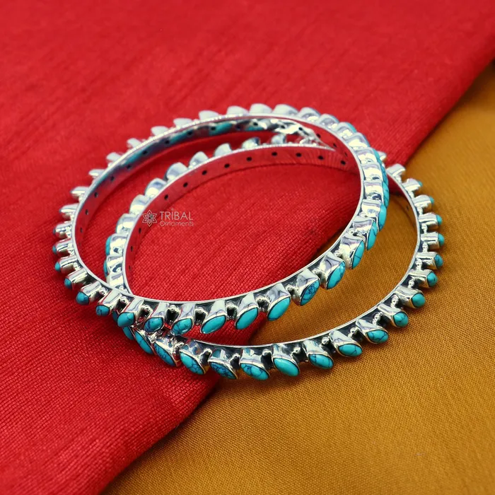 Bracelets 925 sterling silver customized vintage antique design turquoise stone bangle bracelet kada best gift for brides ethnic jewelry nba388 TRIBAL ORNAMENTS