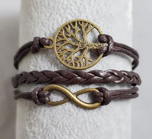 Bracelets alice AZ1478 Brown Tree of Life Infinity Layer Leather Bracelet