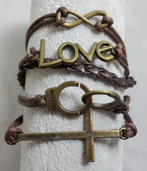 Bracelets alice AZ1495 Brown Love Handcuff Cross Infinity Layer Leather Bracelet Bracelets alice AZ1495 Brown Love Handcuff Cross Infinity Layer Leather Bracelet