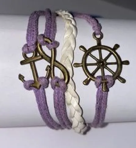 Bracelets alice AZ344 Lavender White Ship Wheel Anchor Infinity Leather Layer Bracelet Bracelets alice AZ344 Lavender White Ship Wheel Anchor Infinity Leather Layer Bracelet