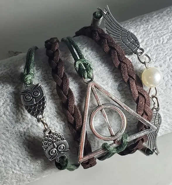 Bracelets alice B307 Brown Green Owl Wings Triangle Layer Bracelet