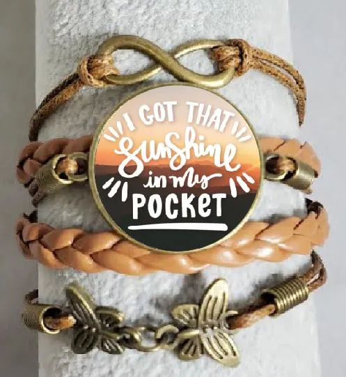 Bracelets AZ1531 Brown I Got That Sunshine In My Pocket Leather Layered Bracelet polly Bracelets AZ1531 Brown I Got That Sunshine In My Pocket Leather Layered Bracelet polly