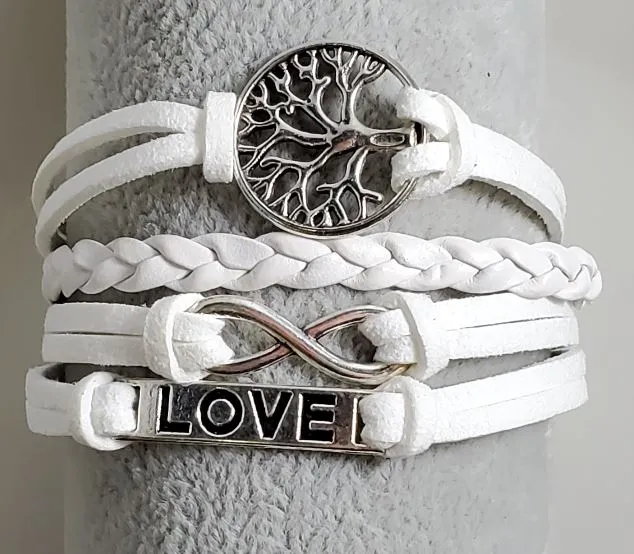 Bracelets AZ584 White Tree of Life Love Infinity Leather Layer Bracelet alice
