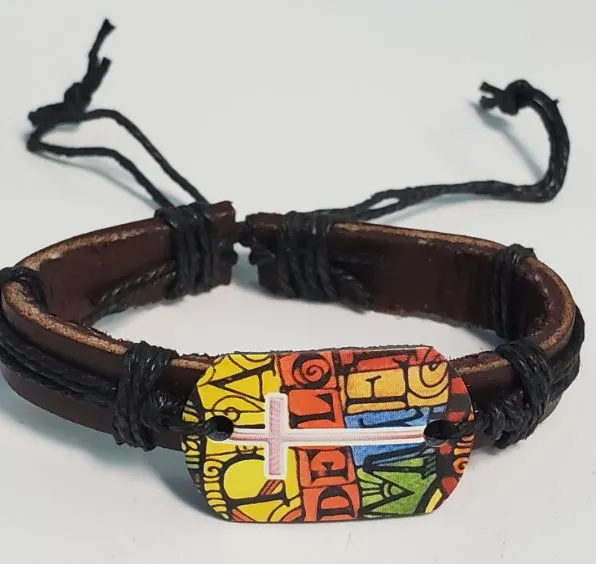 Bracelets B658 Brown Leather Cross Black Cord Bracelet POLLY