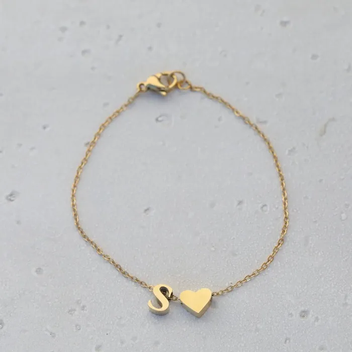Bracelets Jewelvers 14K GoldFilled Heart Initial Bracelet Custom Bracelet Letter Bracelets Bracelets Jewelvers 14K GoldFilled Heart Initial Bracelet Custom Bracelet Letter Bracelets