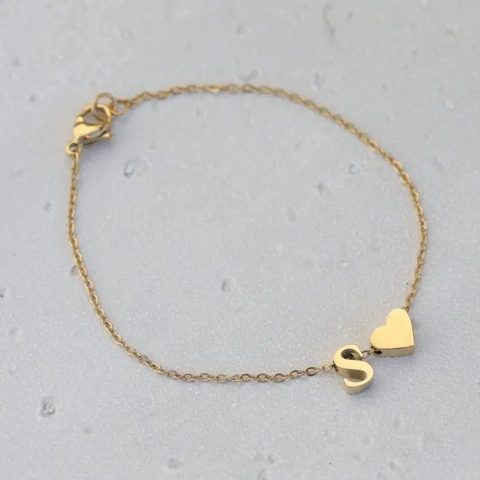 Bracelets Jewelvers 14K GoldFilled Heart Initial Bracelet Custom Bracelet Letter Bracelets Bracelets Jewelvers 14K GoldFilled Heart Initial Bracelet Custom Bracelet Letter Bracelets