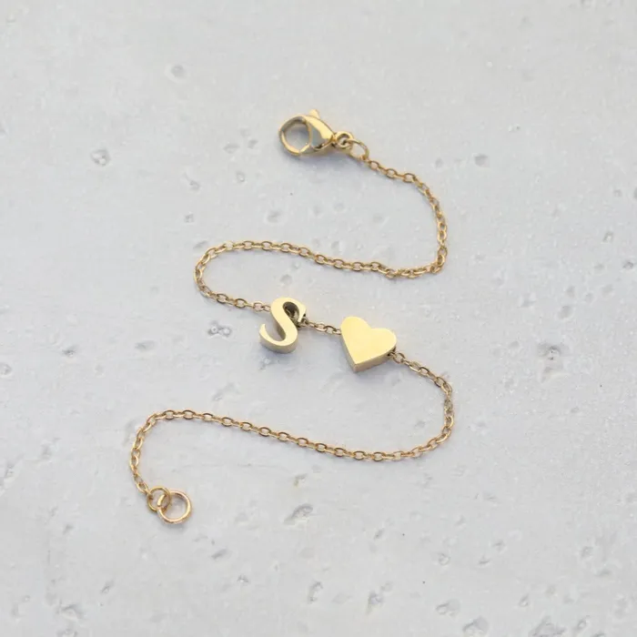 Bracelets Jewelvers 14K GoldFilled Heart Initial Bracelet Custom Bracelet Letter Bracelets Bracelets Jewelvers 14K GoldFilled Heart Initial Bracelet Custom Bracelet Letter Bracelets