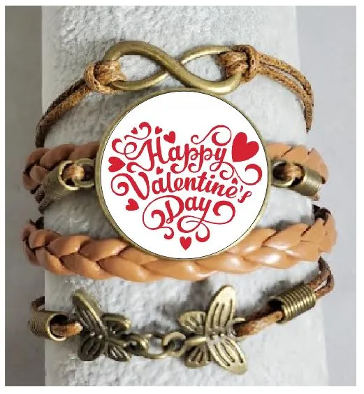Bracelets polly AZ1551 Brown Happy Valentines Day Leather Layered Bracelet