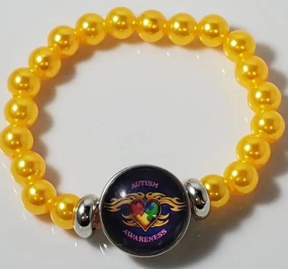 Bracelets POLLY B1025 Yellow Pearls Flaming Heart Autism Awareness Bracelet