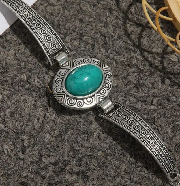 Bracelets POLLY B1169 Silver Decorated Turquoise Gem Bracelet