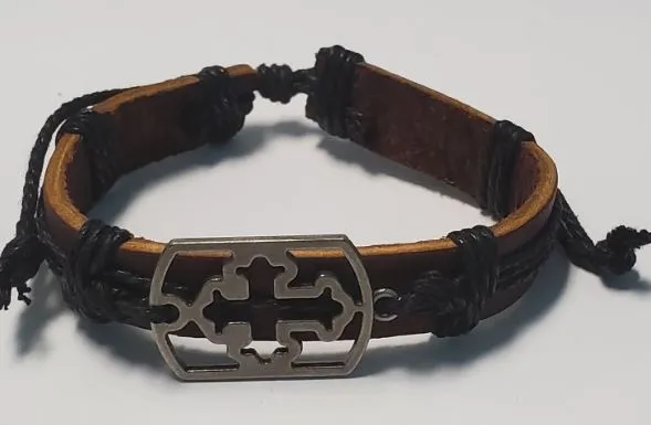 Bracelets POLLY B20 Brown Leather Cross Black Cord Bracelet