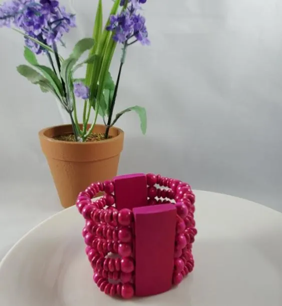 Bracelets Polly B558 Hot Pink Multi Strand Wooden Bead Bracelet