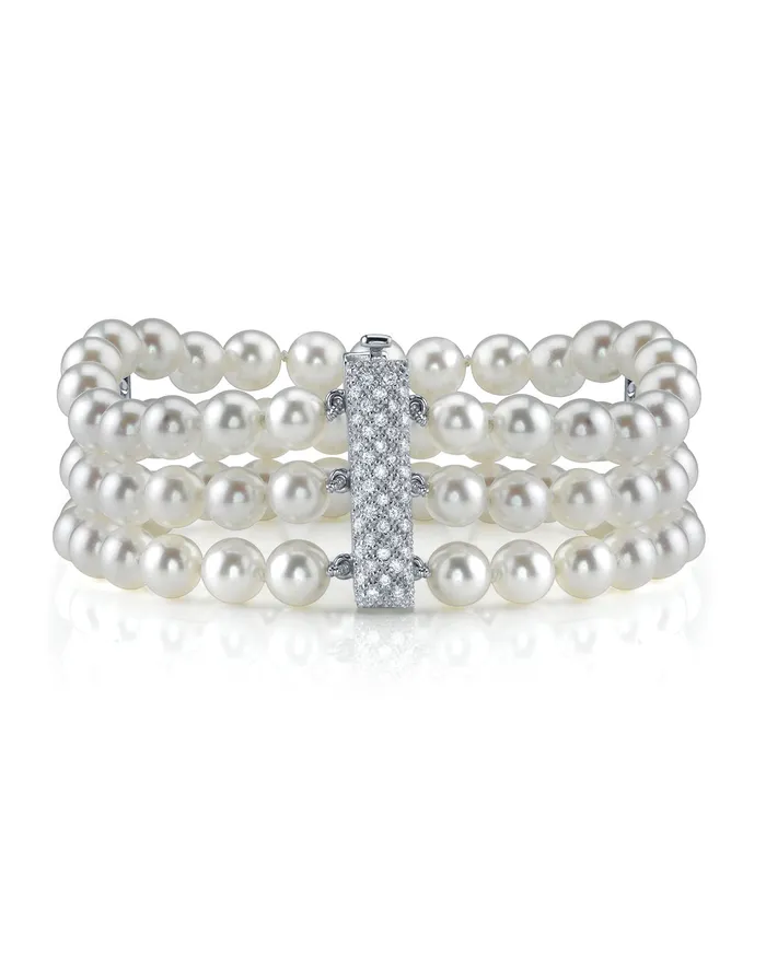 Bracelets SPT Hanadama Akoya Triple Pearl Bracelet with Diamonds