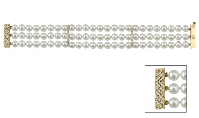 Bracelets SPT Hanadama Akoya Triple Pearl Bracelet with Diamonds