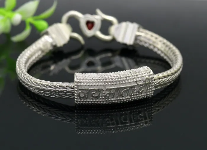Bracelets TRIBAL ORNAMENTS 82 inches handmade solid silver gorgeous design gope chain bracelet with Jai Mata Di design excellent unisex tribal bracelet sbr158