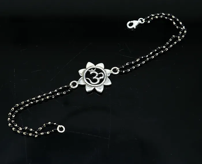 Bracelets TRIBAL ORNAMENTS 8 925 Sterling silver customized black beaded AUM OM Rakhi or bracelet best gift for your brothers for special personalized gifing rk16