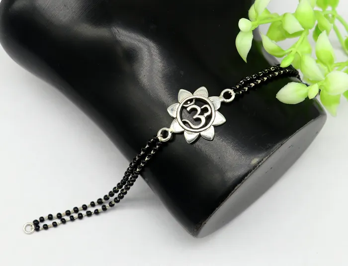 Bracelets TRIBAL ORNAMENTS 8 925 Sterling silver customized black beaded AUM OM Rakhi or bracelet best gift for your brothers for special personalized gifing rk16