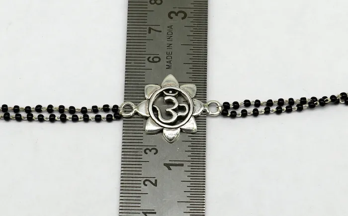 Bracelets TRIBAL ORNAMENTS 8 925 Sterling silver customized black beaded AUM OM Rakhi or bracelet best gift for your brothers for special personalized gifing rk16