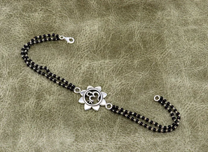 Bracelets TRIBAL ORNAMENTS 8 925 Sterling silver customized black beaded AUM OM Rakhi or bracelet best gift for your brothers for special personalized gifing rk16