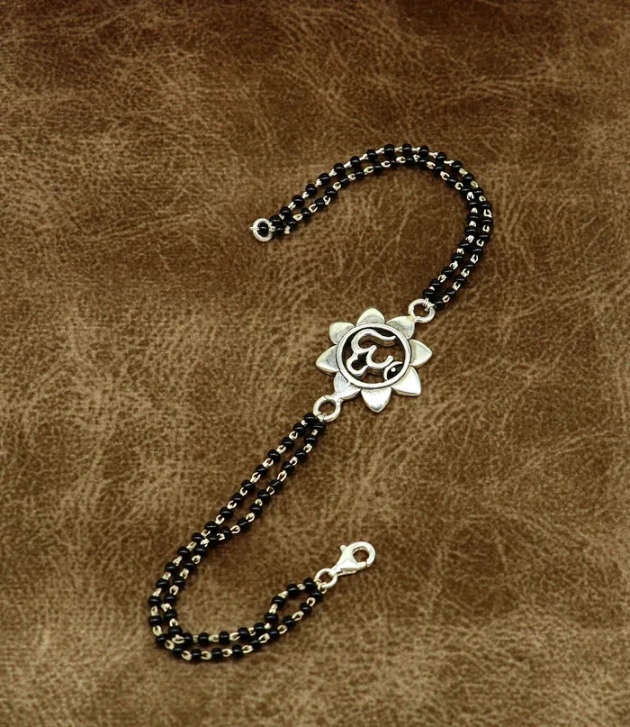 Bracelets TRIBAL ORNAMENTS 8 925 Sterling silver customized black beaded AUM OM Rakhi or bracelet best gift for your brothers for special personalized gifing rk16