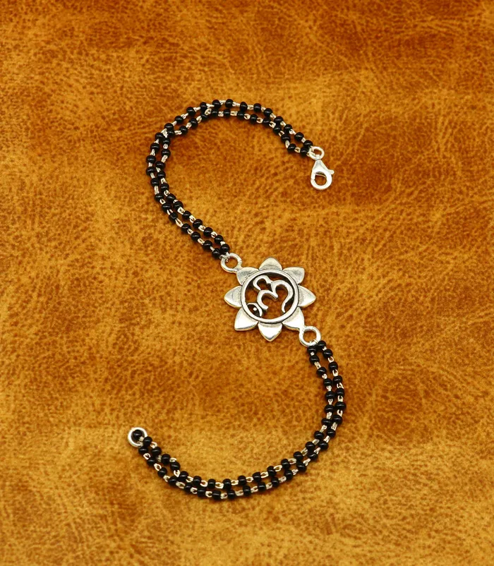 Bracelets TRIBAL ORNAMENTS 8 925 Sterling silver customized black beaded AUM OM Rakhi or bracelet best gift for your brothers for special personalized gifing rk16