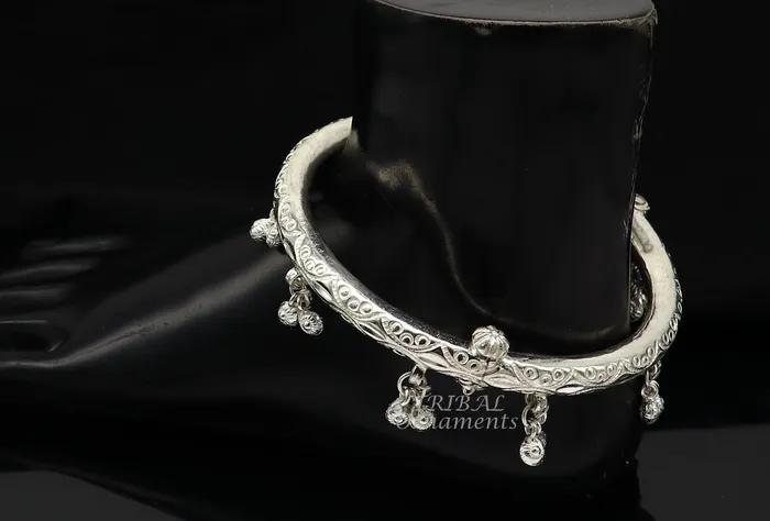 Bracelets TRIBAL ORNAMENTS 925 sterling silver charming jingling bells gorgeous cultural foot kada ankle bracelet tribal ethnic silver belly dance jewelry nsfk92