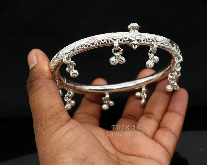 Bracelets TRIBAL ORNAMENTS 925 sterling silver charming jingling bells gorgeous cultural foot kada ankle bracelet tribal ethnic silver belly dance jewelry nsfk92