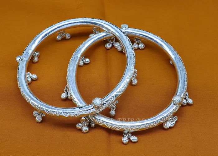 Bracelets TRIBAL ORNAMENTS 925 sterling silver charming jingling bells gorgeous cultural foot kada ankle bracelet tribal ethnic silver belly dance jewelry nsfk92