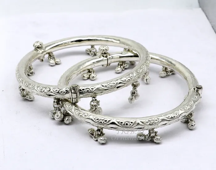 Bracelets TRIBAL ORNAMENTS 925 sterling silver charming jingling bells gorgeous cultural foot kada ankle bracelet tribal ethnic silver belly dance jewelry nsfk92