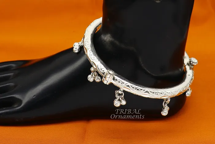 Bracelets TRIBAL ORNAMENTS 925 sterling silver charming jingling bells gorgeous cultural foot kada ankle bracelet tribal ethnic silver belly dance jewelry nsfk92