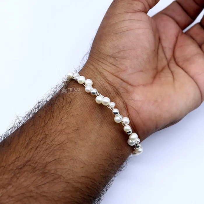 Bracelets TRIBAL ORNAMENTS 925 sterling silver handmade customized beaded bracelet awesome natural pearl unisex bracelet gifting jewellery for girls sbr744 Bracelets TRIBAL ORNAMENTS 925 sterling silver handmade customized beaded bracelet awesome natural pearl unisex bracelet gifting jewellery for girls sbr744
