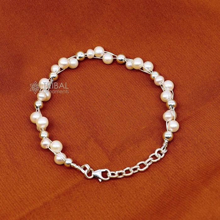Bracelets TRIBAL ORNAMENTS 925 sterling silver handmade customized beaded bracelet awesome natural pearl unisex bracelet gifting jewellery for girls sbr744 Bracelets TRIBAL ORNAMENTS 925 sterling silver handmade customized beaded bracelet awesome natural pearl unisex bracelet gifting jewellery for girls sbr744