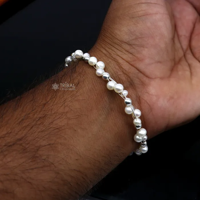 Bracelets TRIBAL ORNAMENTS 925 sterling silver handmade customized beaded bracelet awesome natural pearl unisex bracelet gifting jewellery for girls sbr744 Bracelets TRIBAL ORNAMENTS 925 sterling silver handmade customized beaded bracelet awesome natural pearl unisex bracelet gifting jewellery for girls sbr744