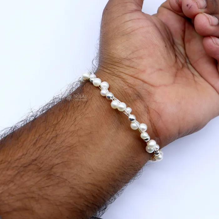 Bracelets TRIBAL ORNAMENTS 925 sterling silver handmade customized beaded bracelet awesome natural pearl unisex bracelet gifting jewellery for girls sbr744 Bracelets TRIBAL ORNAMENTS 925 sterling silver handmade customized beaded bracelet awesome natural pearl unisex bracelet gifting jewellery for girls sbr744