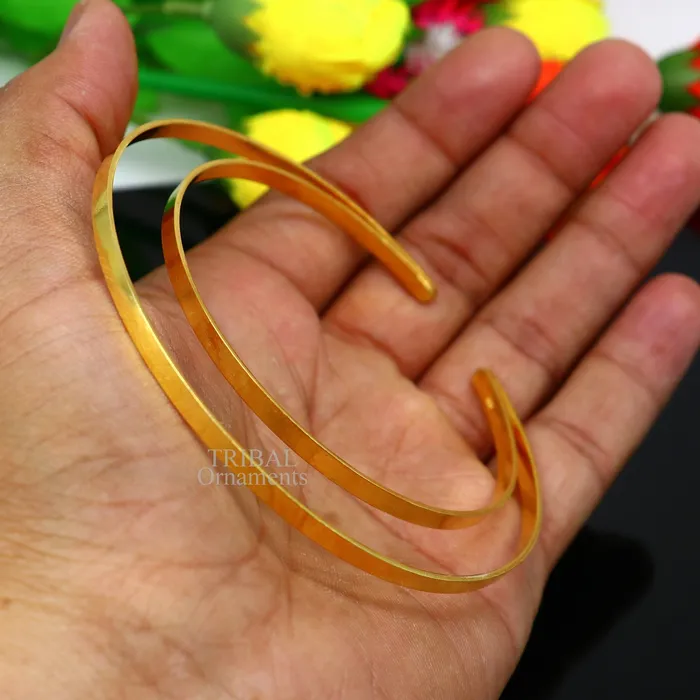 Bracelets TRIBAL ORNAMENTS 925 sterling silver handmade gold polished bangle bracelet double layer cuff kada jewelry tribal belly dance jewelry from india hnssk731