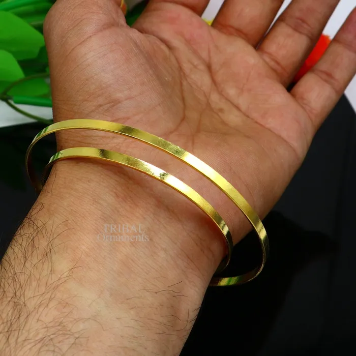 Bracelets TRIBAL ORNAMENTS 925 sterling silver handmade gold polished bangle bracelet double layer cuff kada jewelry tribal belly dance jewelry from india hnssk731