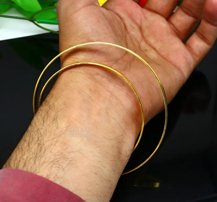 Bracelets TRIBAL ORNAMENTS 925 sterling silver handmade gold polished bangle bracelet double layer cuff kada jewelry tribal belly dance jewelry from india hnssk731