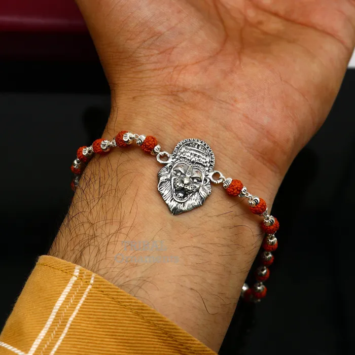 Bracelets TRIBAL ORNAMENTS 925 sterling silver handmade lord Narsimha Narsingha design Rakhi bracelet amazing Rudraksha bracelet use as daily use jewelry rk210 Bracelets TRIBAL ORNAMENTS 925 sterling silver handmade lord Narsimha Narsingha design Rakhi bracelet amazing Rudraksha bracelet use as daily use jewelry rk210