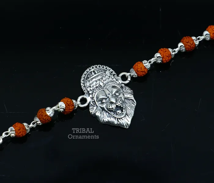 Bracelets TRIBAL ORNAMENTS 925 sterling silver handmade lord Narsimha Narsingha design Rakhi bracelet amazing Rudraksha bracelet use as daily use jewelry rk210 Bracelets TRIBAL ORNAMENTS 925 sterling silver handmade lord Narsimha Narsingha design Rakhi bracelet amazing Rudraksha bracelet use as daily use jewelry rk210