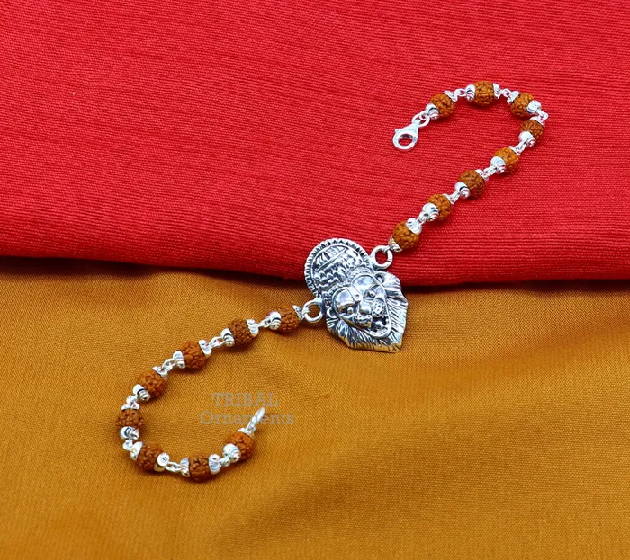 Bracelets TRIBAL ORNAMENTS 925 sterling silver handmade lord Narsimha Narsingha design Rakhi bracelet amazing Rudraksha bracelet use as daily use jewelry rk210 Bracelets TRIBAL ORNAMENTS 925 sterling silver handmade lord Narsimha Narsingha design Rakhi bracelet amazing Rudraksha bracelet use as daily use jewelry rk210