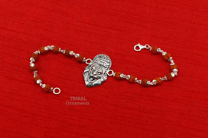 Bracelets TRIBAL ORNAMENTS 925 sterling silver handmade lord Narsimha Narsingha design Rakhi bracelet amazing Rudraksha bracelet use as daily use jewelry rk210 Bracelets TRIBAL ORNAMENTS 925 sterling silver handmade lord Narsimha Narsingha design Rakhi bracelet amazing Rudraksha bracelet use as daily use jewelry rk210