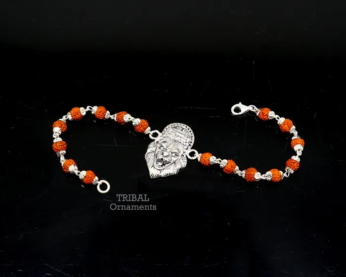 Bracelets TRIBAL ORNAMENTS 925 sterling silver handmade lord Narsimha Narsingha design Rakhi bracelet amazing Rudraksha bracelet use as daily use jewelry rk210 Bracelets TRIBAL ORNAMENTS 925 sterling silver handmade lord Narsimha Narsingha design Rakhi bracelet amazing Rudraksha bracelet use as daily use jewelry rk210