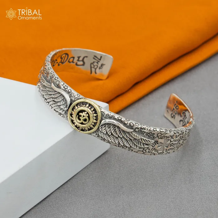 Bracelets TRIBAL ORNAMENTS 925 sterling silver handmade lord shiva mantra om design adjustable bangle bracelet kada unisex jewelry cuff244