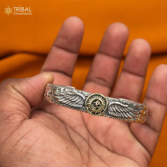 Bracelets TRIBAL ORNAMENTS 925 sterling silver handmade lord shiva mantra om design adjustable bangle bracelet kada unisex jewelry cuff244