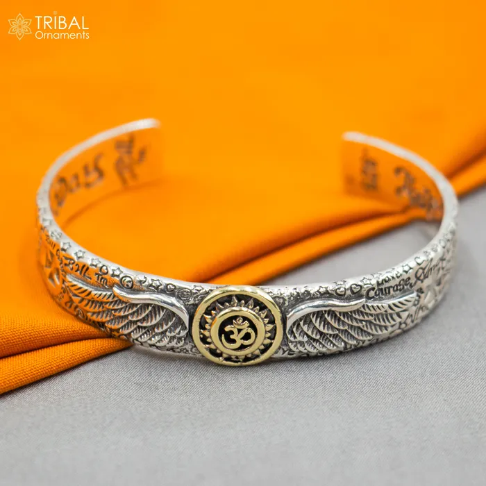 Bracelets TRIBAL ORNAMENTS 925 sterling silver handmade lord shiva mantra om design adjustable bangle bracelet kada unisex jewelry cuff244