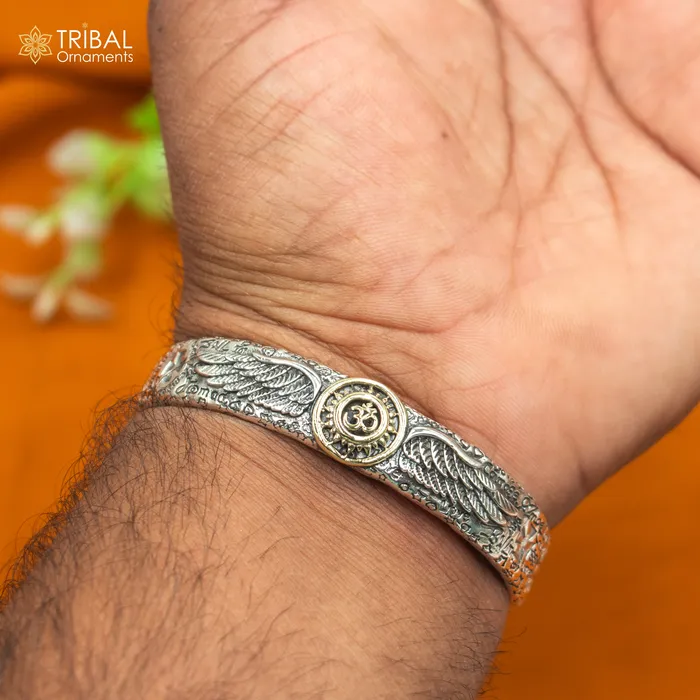 Bracelets TRIBAL ORNAMENTS 925 sterling silver handmade lord shiva mantra om design adjustable bangle bracelet kada unisex jewelry cuff244