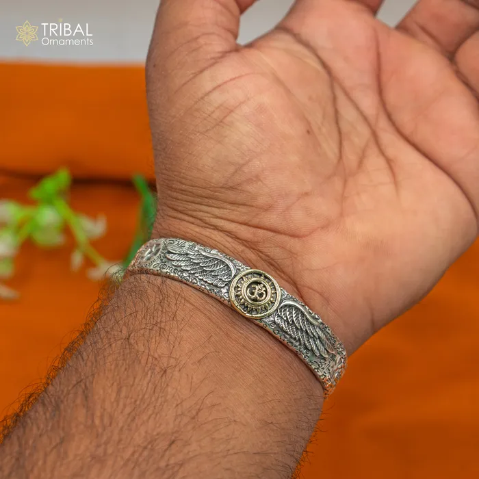 Bracelets TRIBAL ORNAMENTS 925 sterling silver handmade lord shiva mantra om design adjustable bangle bracelet kada unisex jewelry cuff244