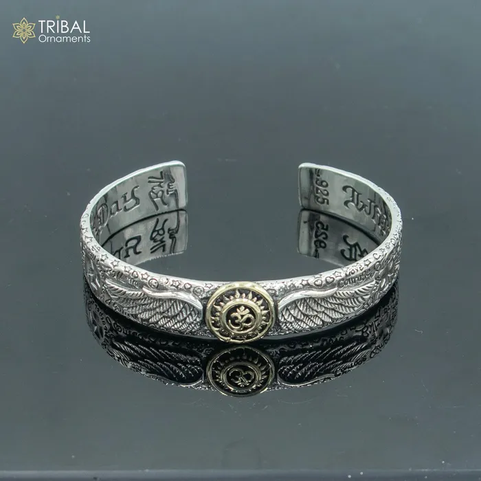 Bracelets TRIBAL ORNAMENTS 925 sterling silver handmade lord shiva mantra om design adjustable bangle bracelet kada unisex jewelry cuff244