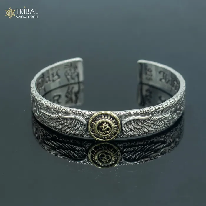 Bracelets TRIBAL ORNAMENTS 925 sterling silver handmade lord shiva mantra om design adjustable bangle bracelet kada unisex jewelry cuff244